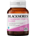 Blackmores Cranberry Forte 50000mg Capsules 30 pack, dietary supplement bottle, designed for urinary tract health.