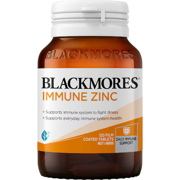 Blackmores Immune Zinc Tablets 120 pack for immune support and overall health, providing a high-quality zinc supplement to strengthen the body’s defense system.