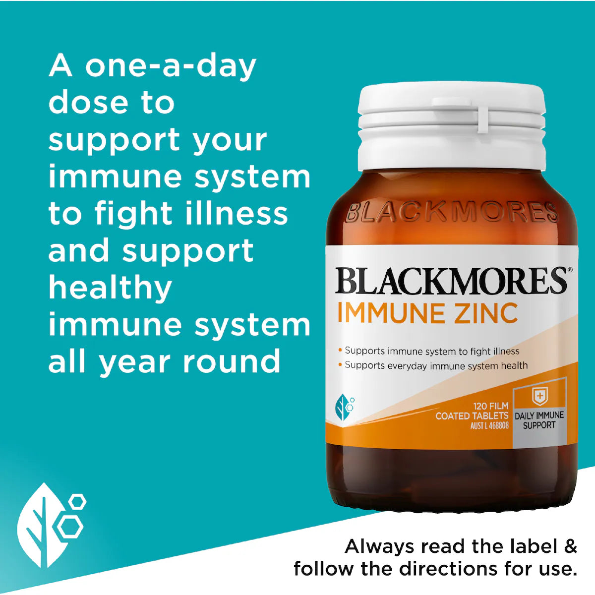 Blackmores Immune Zinc Tablets 120 pack for immune support and overall health, providing a high-quality zinc supplement to strengthen the body’s defense system.