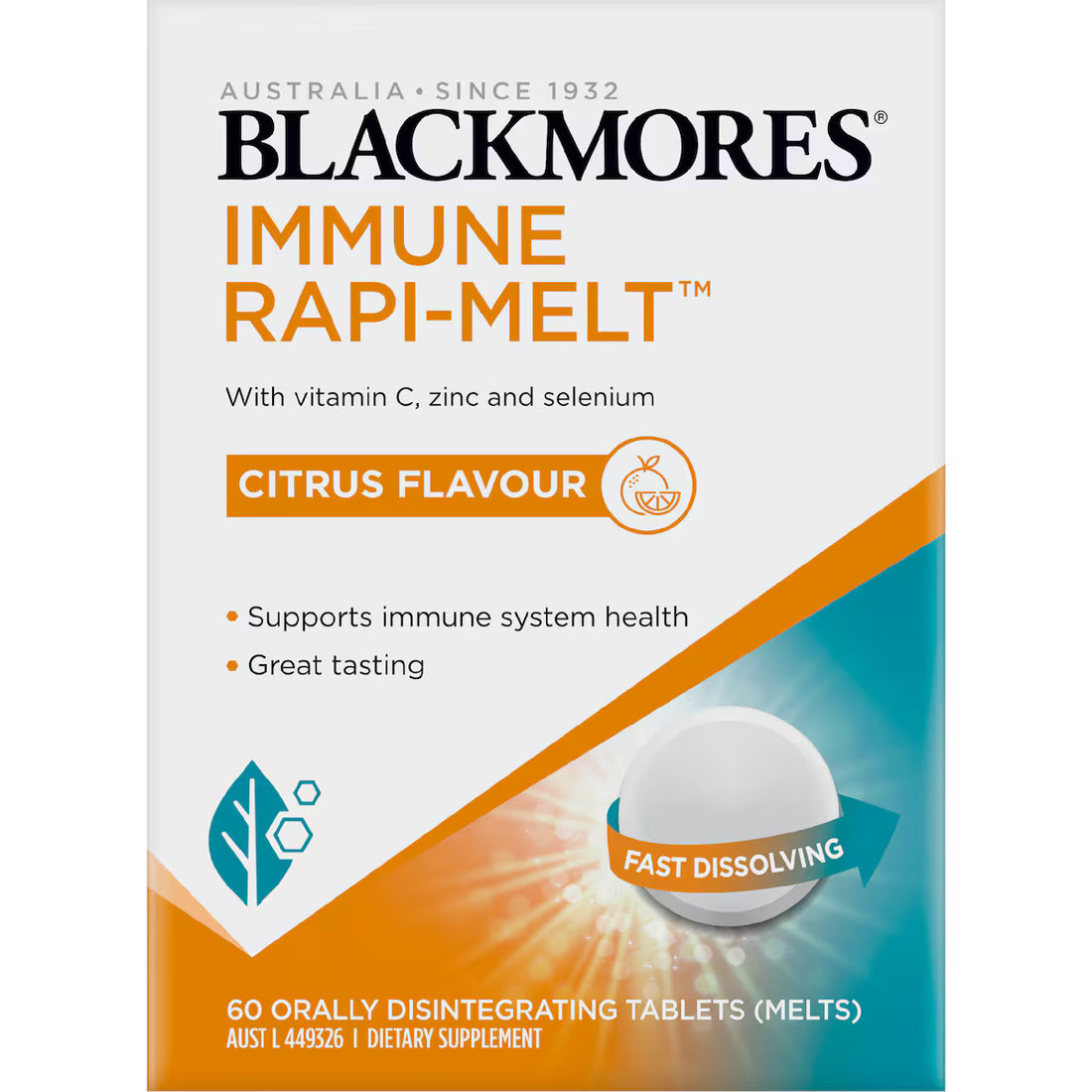 Blackmores Immune Rapi Melt Tablets 60 Pack for immune system support, fast-melting formula, and convenient daily supplement.