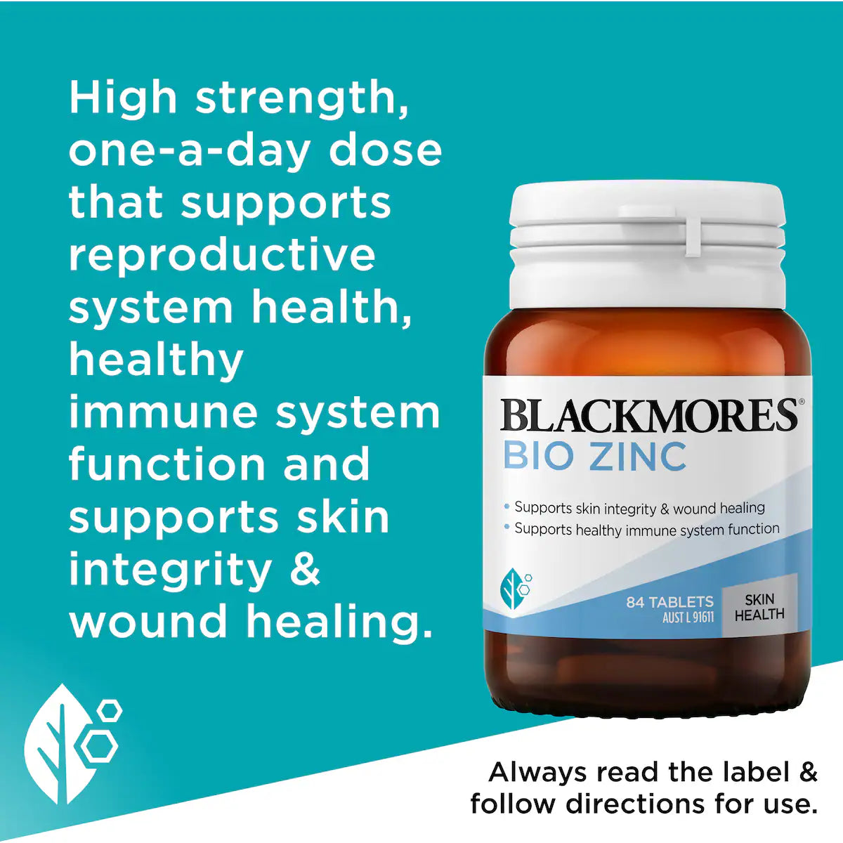 Blackmores Bio Zinc Skin Health Immune Support Vitamin Tablets 84 Pack, designed to promote healthy skin and enhance immune system function with a potent dose of zinc in an easy-to-take tablet form.