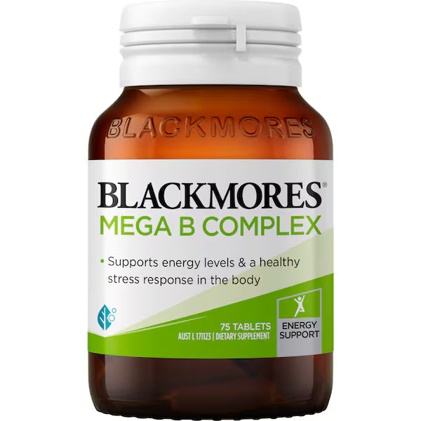 Blackmores Mega B Complex Energy Support Vitamin B12 Tablets 75 pack – high-strength B vitamin supplement for energy, metabolism, and nervous system support
