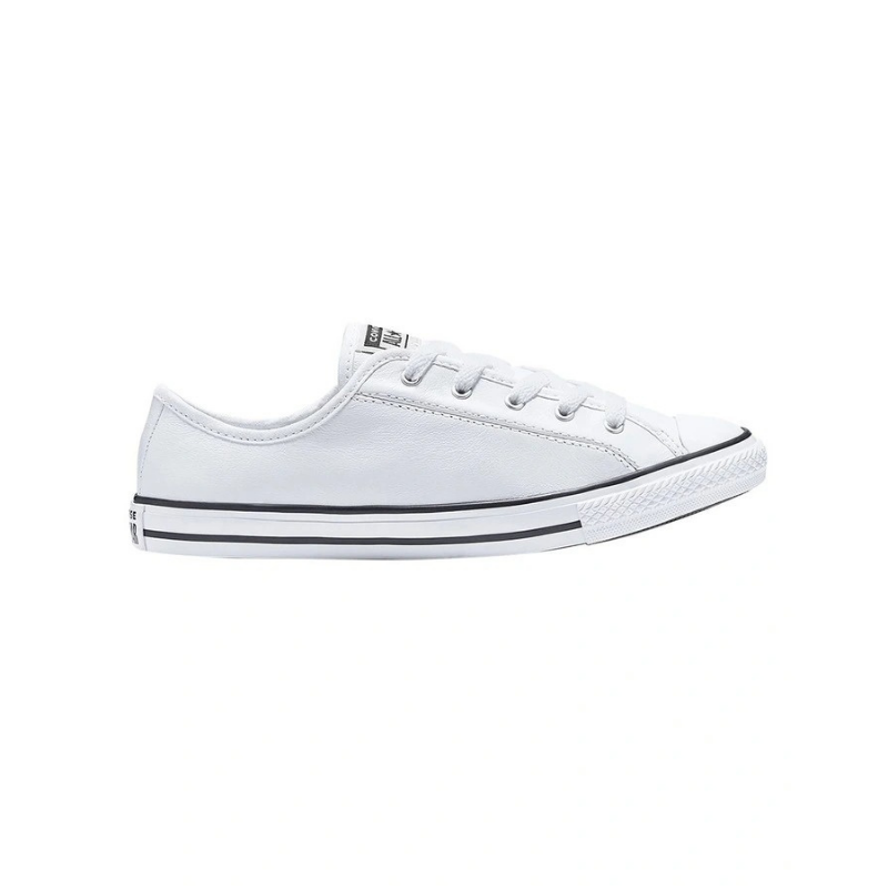 Converse Chuck Taylor All Star Dainty Leather Low Top Sneaker in White, featuring a sleek leather design and low-profile silhouette for a minimalist, stylish look.