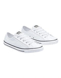 Converse Chuck Taylor All Star Dainty Leather Low Top Sneaker in White, featuring a sleek leather design and low-profile silhouette for a minimalist, stylish look.
