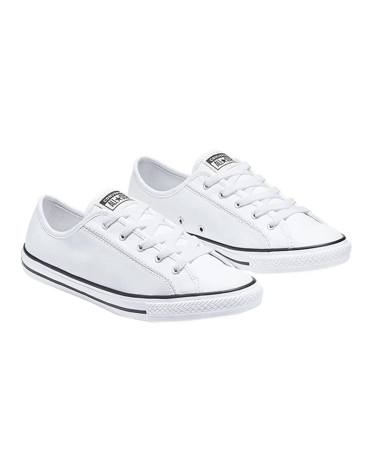 Converse Chuck Taylor All Star Dainty Leather Low Top Sneaker in White, featuring a sleek leather design and low-profile silhouette for a minimalist, stylish look.