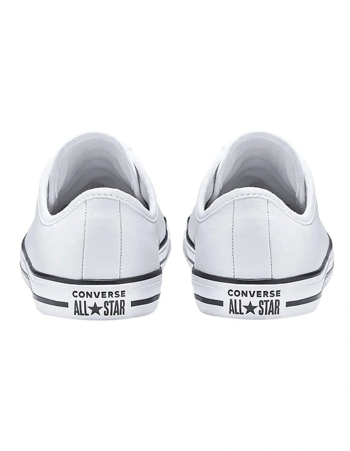Converse Chuck Taylor All Star Dainty Leather Low Top Sneaker in White, featuring a sleek leather design and low-profile silhouette for a minimalist, stylish look.