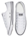 Converse Chuck Taylor All Star Dainty Leather Low Top Sneaker in White, featuring a sleek leather design and low-profile silhouette for a minimalist, stylish look.