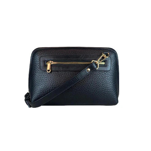 LeatherLuxe black leather clutch and crossbody shoulder bag for women – elegant, minimalist design with premium finish