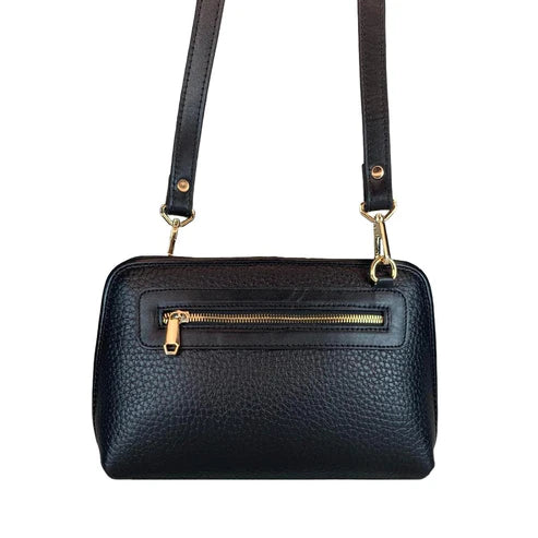 LeatherLuxe black leather clutch and crossbody shoulder bag for women – elegant, minimalist design with premium finish