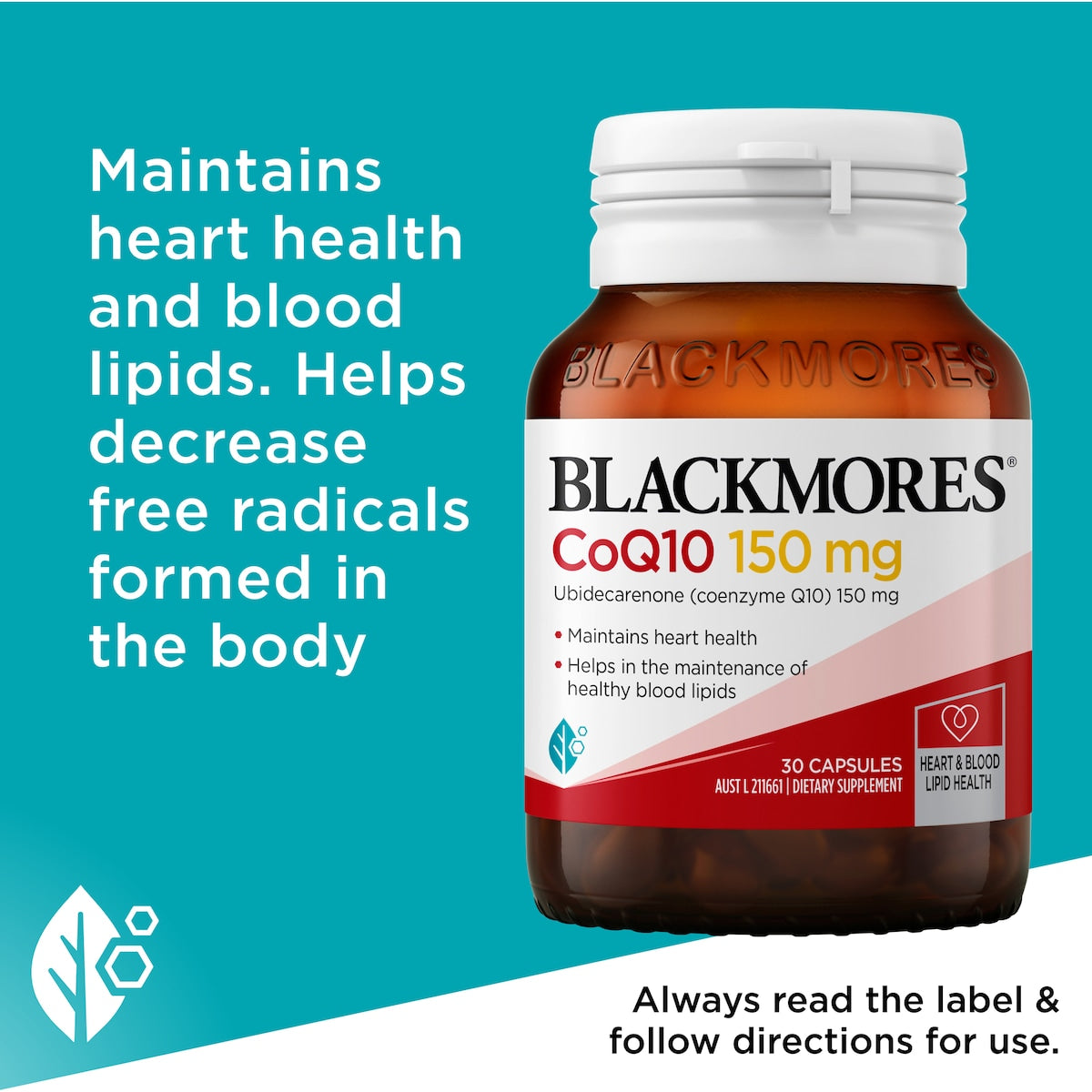 Blackmores CoQ10 150mg Heart Health Vitamin Capsules 30 Pack, for energy and heart support