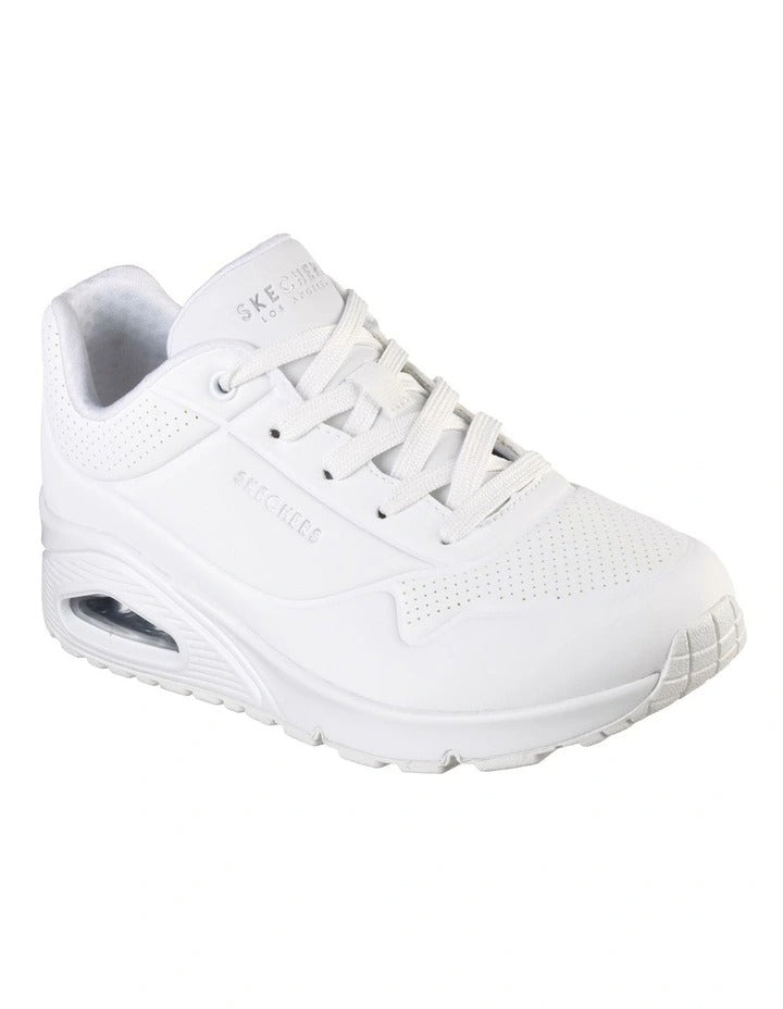 Skechers Uno Stand On Air Sneaker in White with cushioned comfort and modern sporty style