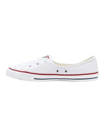 Converse Chuck Taylor All Star Ballet Lace Optical Sneaker in White, featuring a clean, low-profile design with ballet-inspired laces for a chic, feminine look.
