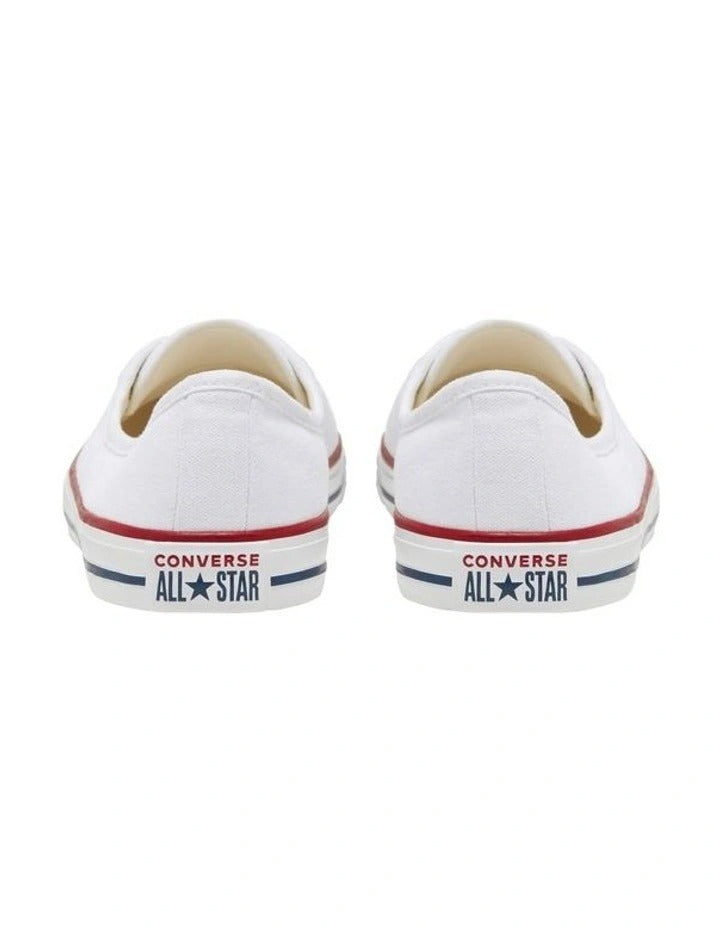 Converse Chuck Taylor All Star Ballet Lace Optical Sneaker in White, featuring a clean, low-profile design with ballet-inspired laces for a chic, feminine look.