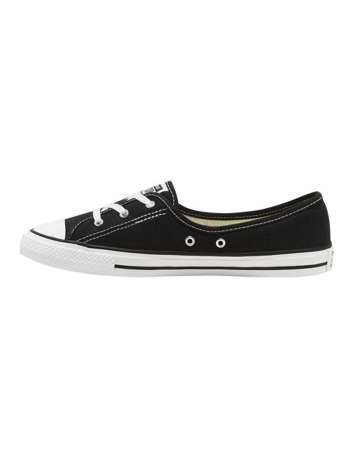 Converse Chuck Taylor All Star Ballet Lace Sneaker in Black, featuring a sleek, low-profile design with ballet-inspired laces for a feminine, stylish look.