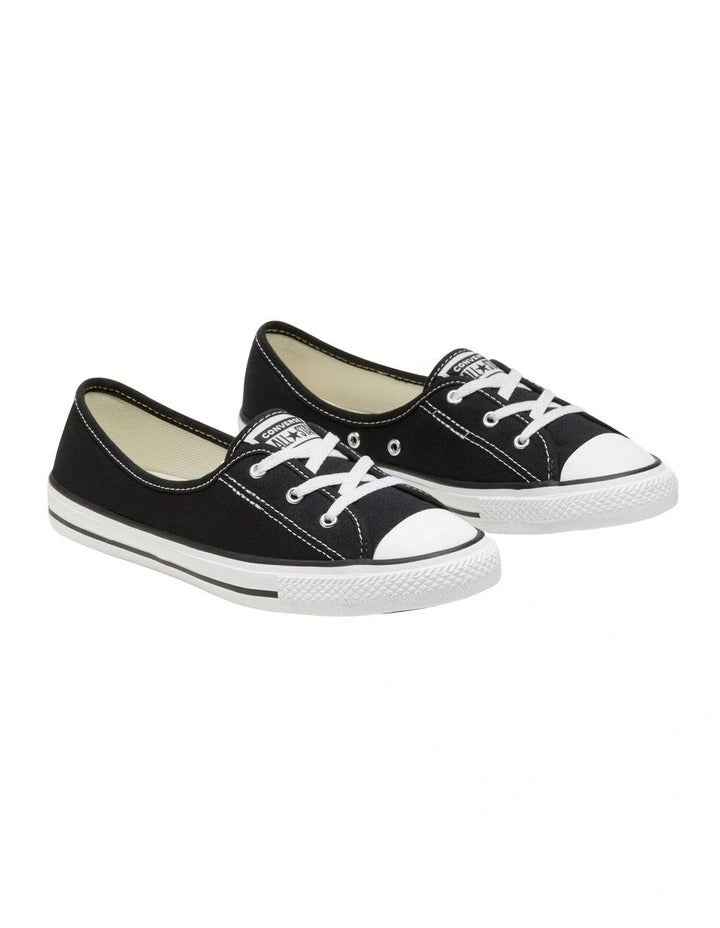Converse Chuck Taylor All Star Ballet Lace Sneaker in Black, featuring a sleek, low-profile design with ballet-inspired laces for a feminine, stylish look.
