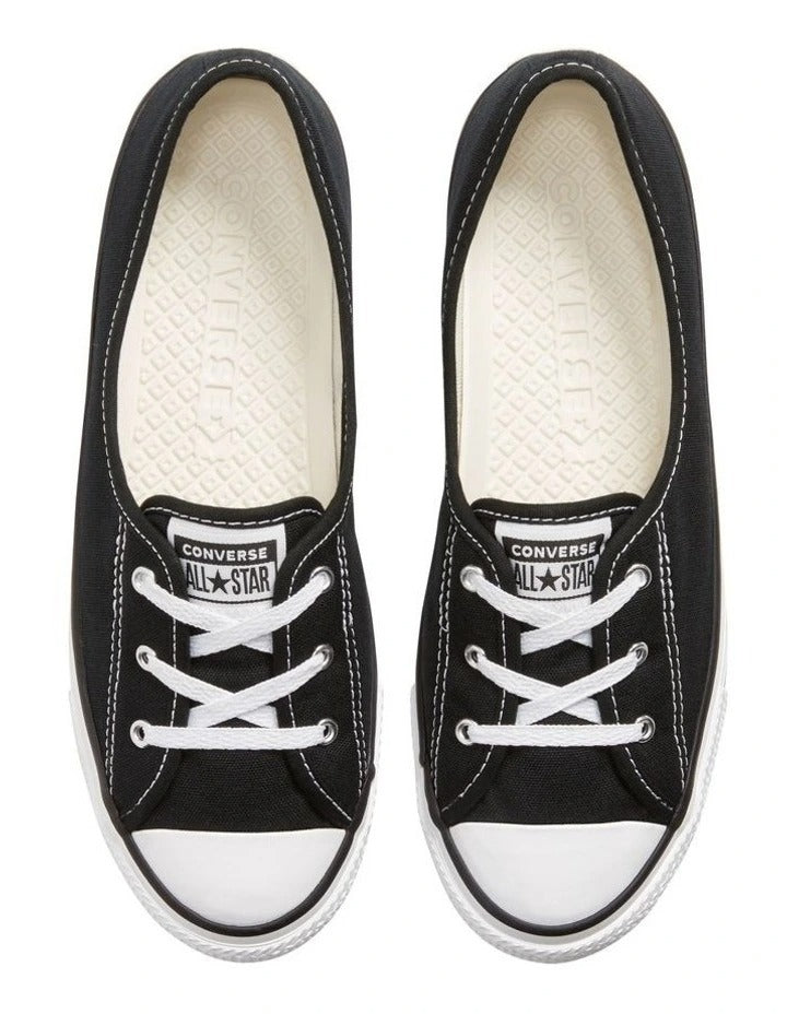 Converse Chuck Taylor All Star Ballet Lace Sneaker in Black, featuring a sleek, low-profile design with ballet-inspired laces for a feminine, stylish look.