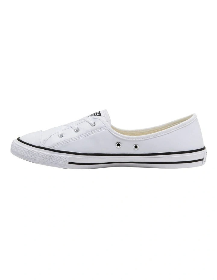 Converse Chuck Taylor All Star Ballet Lace Sneaker in White, offering a sleek, low-profile design with ballet-inspired laces for a feminine touch.