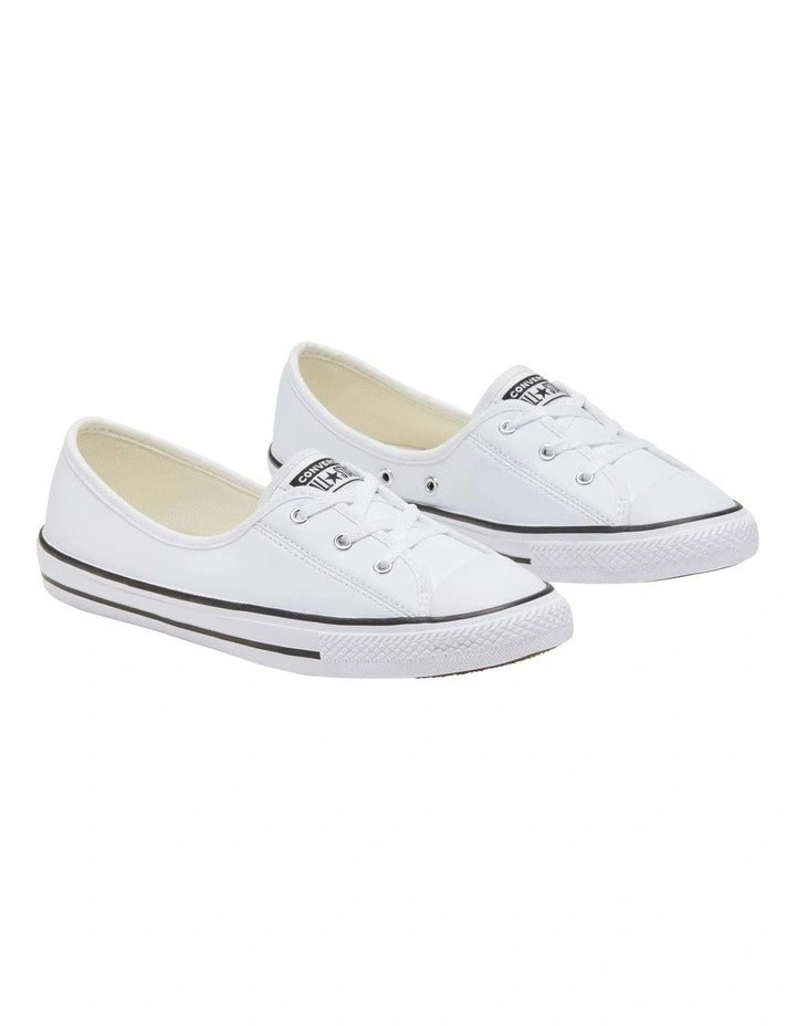 Converse Chuck Taylor All Star Ballet Lace Sneaker in White, offering a sleek, low-profile design with ballet-inspired laces for a feminine touch.