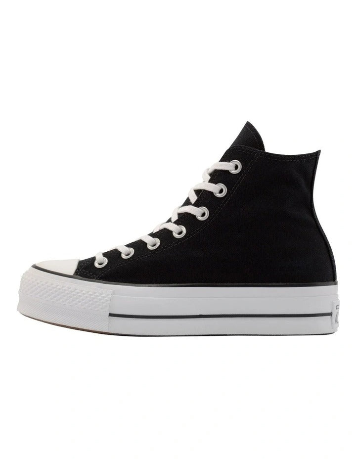 Converse Chuck Taylor All Star Lift Hi Top Sneaker in Black/White, featuring a high-top design with a platform sole for elevated style.