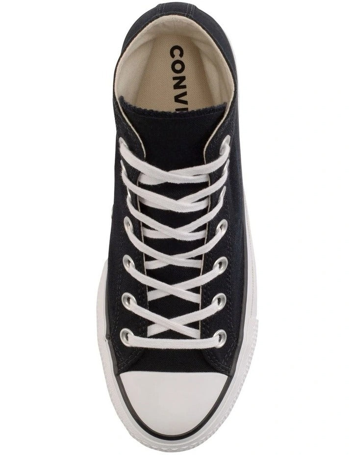 Converse Chuck Taylor All Star Lift Hi Top Sneaker in Black/White, featuring a high-top design with a platform sole for elevated style.