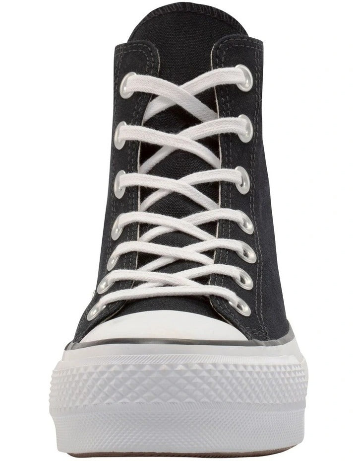 Converse Chuck Taylor All Star Lift Hi Top Sneaker in Black/White, featuring a high-top design with a platform sole for elevated style.