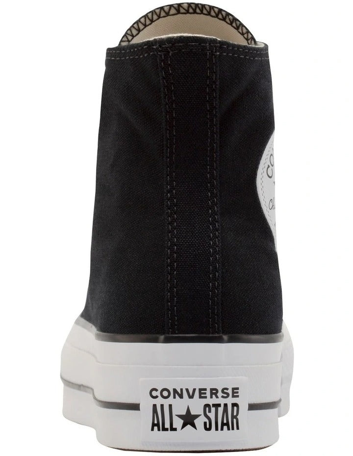Converse Chuck Taylor All Star Lift Hi Top Sneaker in Black/White, featuring a high-top design with a platform sole for elevated style.