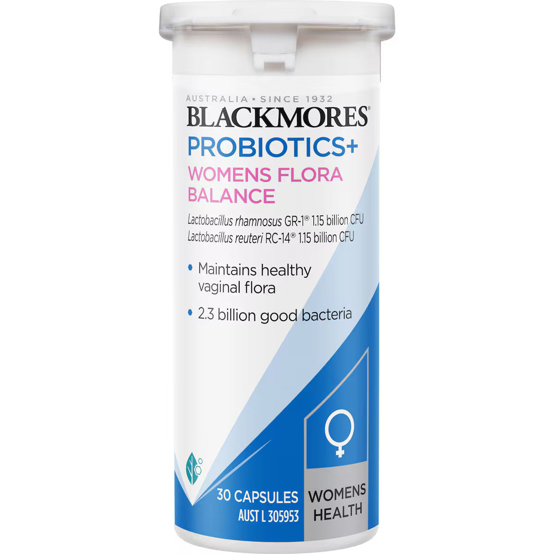 Blackmores Probiotics+ Women's Flora Balance Vitamin Capsules 30 pack – Supports digestive health and feminine balance with probiotics for women.