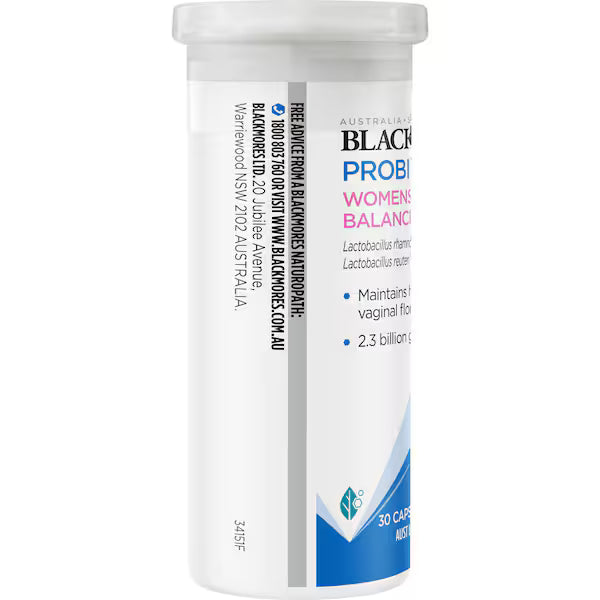 Blackmores Probiotics+ Women's Flora Balance Vitamin Capsules 30 pack – Supports digestive health and feminine balance with probiotics for women.
