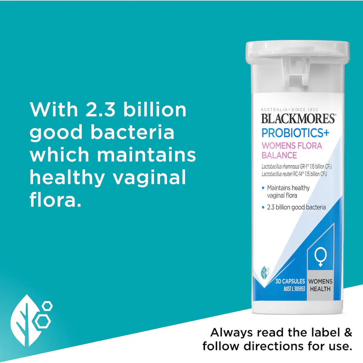 Blackmores Probiotics+ Women's Flora Balance Vitamin Capsules 30 pack – Supports digestive health and feminine balance with probiotics for women.