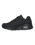 Skechers Uno Stand On Air Leather Sneaker in Black with cushioned comfort and stylish modern design