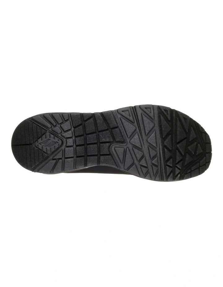 Skechers Uno Stand On Air Leather Sneaker in Black with cushioned comfort and stylish modern design