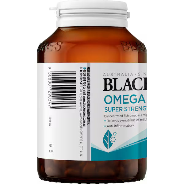 Blackmores Omega Triple High Strength Fish Oil Capsules 60 pack, premium fish oil supplement for heart, brain, and eye health.