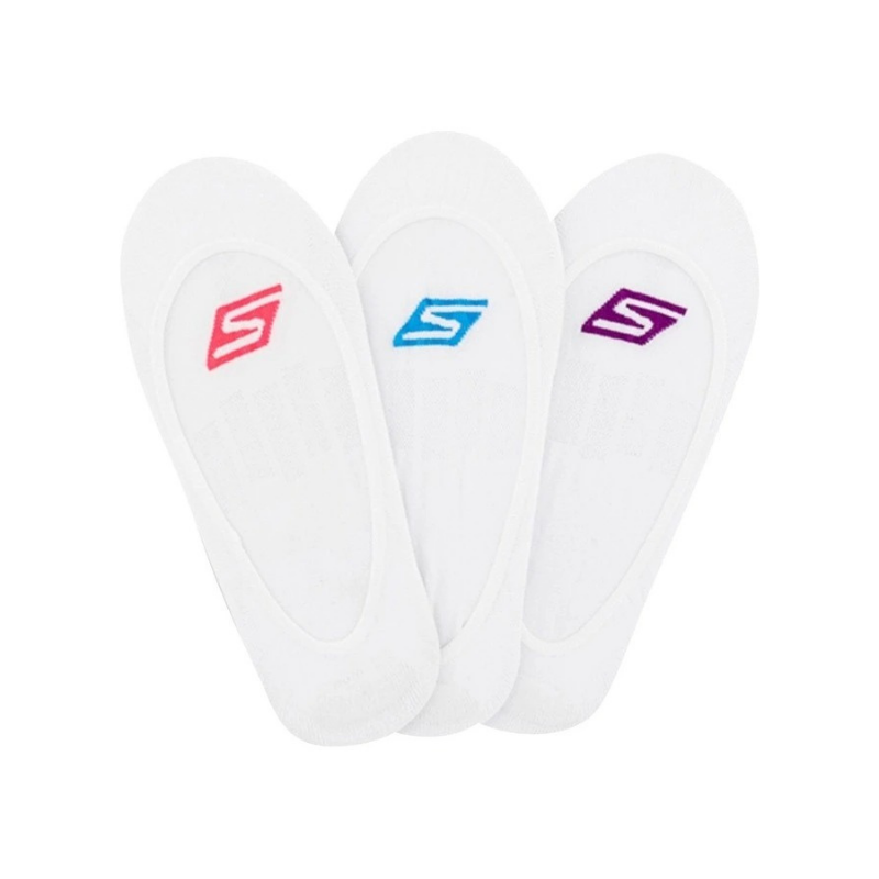 Skechers mesh superlow cushioned socks 3 pack in white front view