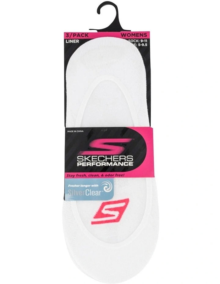 Skechers mesh superlow cushioned socks 3 pack in white front view