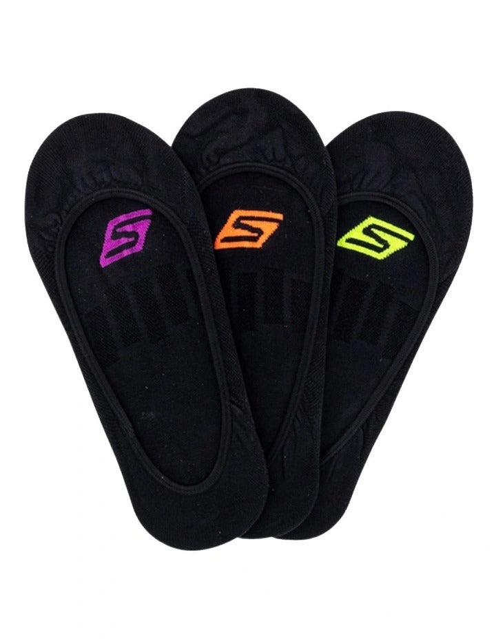 Skechers mesh superlow cushioned liner socks 3 pack black front view