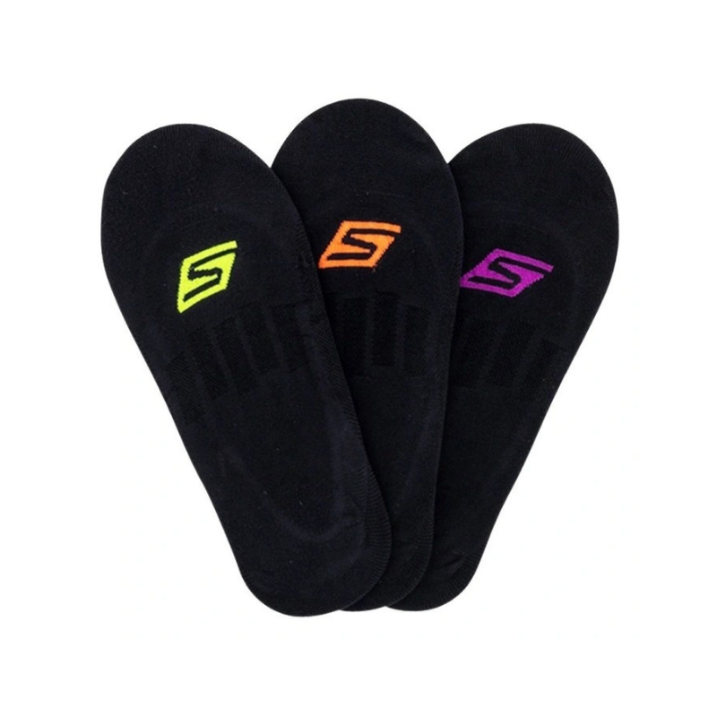 Skechers mesh superlow cushioned liner socks 3 pack black front view