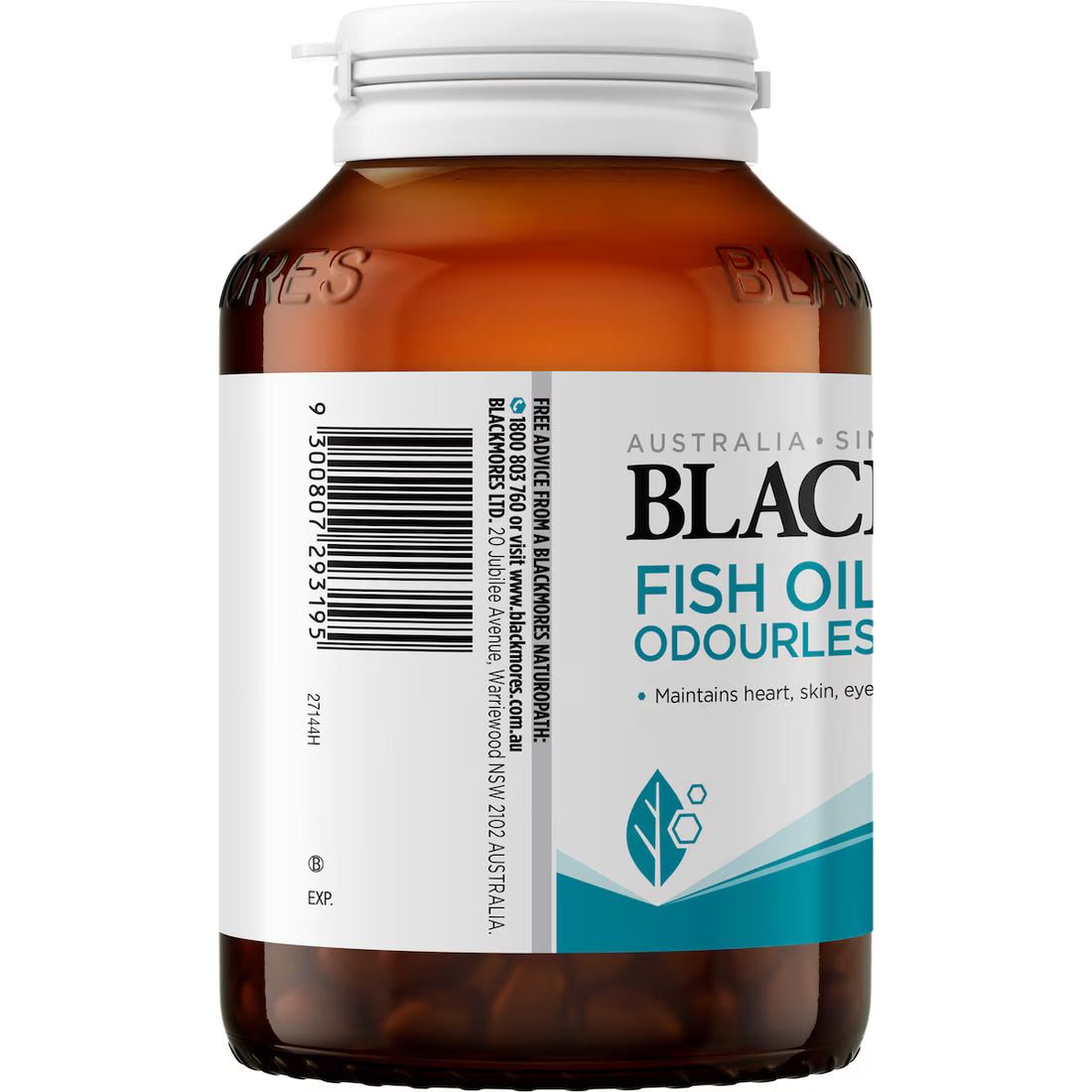 Blackmores Odourless Fish Oil 1000mg Omega-3 Mini Capsules 200 Pack — premium natural omega-3 supplement supporting heart, brain, and joint health, odourless and easy to swallow.