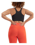 Women's Move Seamless Crop Bra in nylon elastane with high neckline, pullover design, medium support, and moisture-wicking fabric.