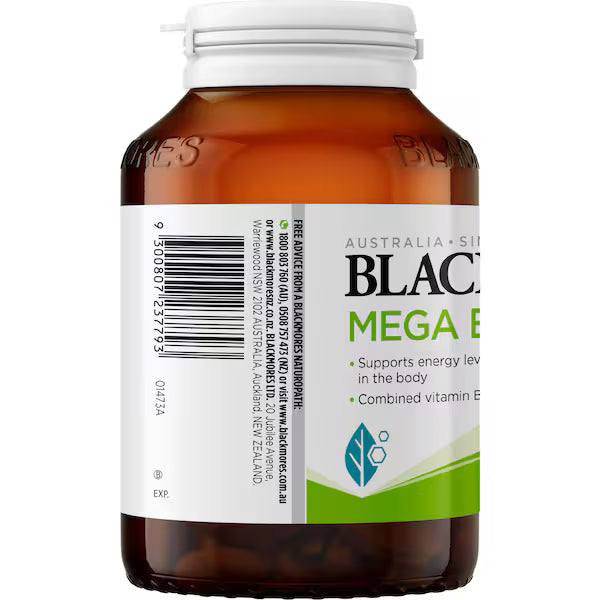 Blackmores Mega B Complex Tablets 200 pack, high-quality vitamin B supplement for energy, stress relief, and overall health support.