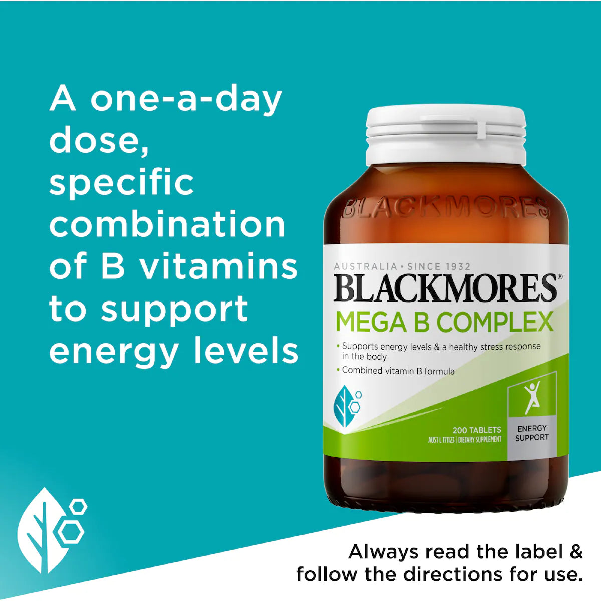Blackmores Mega B Complex Tablets 200 pack, high-quality vitamin B supplement for energy, stress relief, and overall health support.