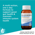 Blackmores Probiotics+ Immune Defence Capsules 55 pack featuring a white bottle with a blue label, containing probiotics designed to support immune health and digestive well-being.