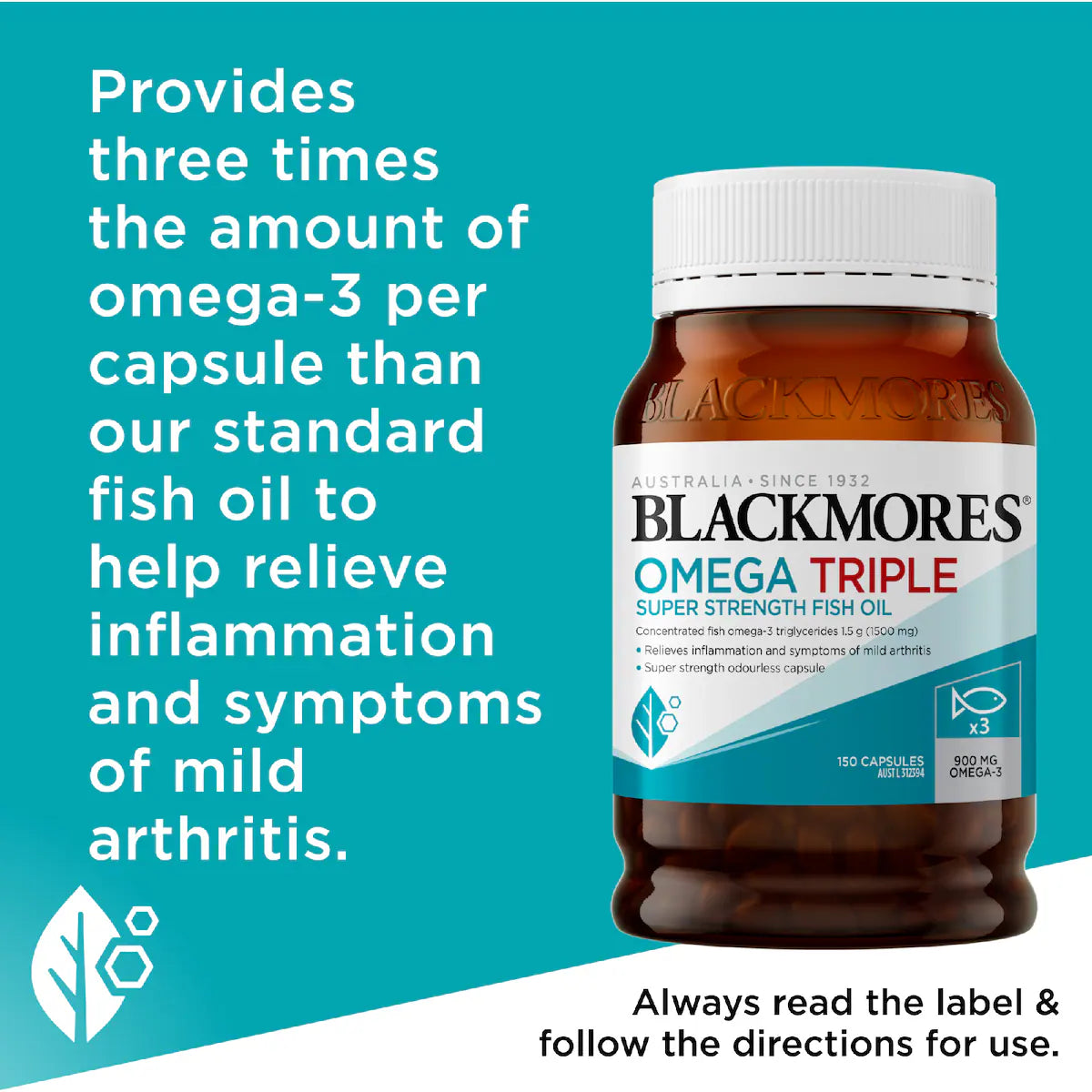 Blackmores Omega Triple Super Strength Fish Oil Capsules 150 pack – high potency omega-3 supplement for heart, brain, and joint health.