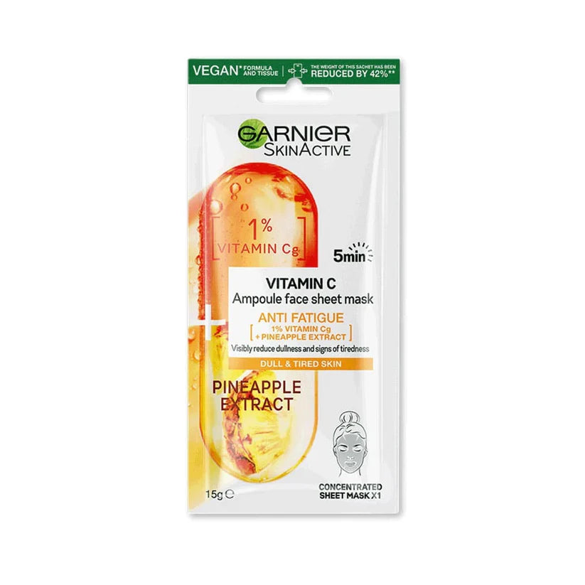Garnier Skin Active Vitamin C Ampoule Face Sheet Mask with Pineapple Extract 15g for bright and glowing skin