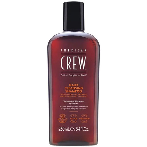 American Crew daily cleansing shampoo bottle on a white background