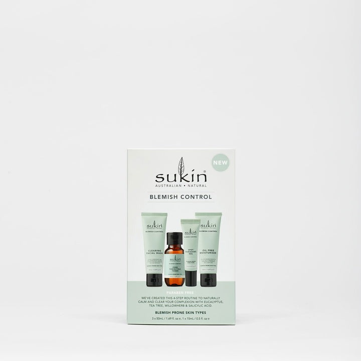 Sukin skincare product set packaging on a white background