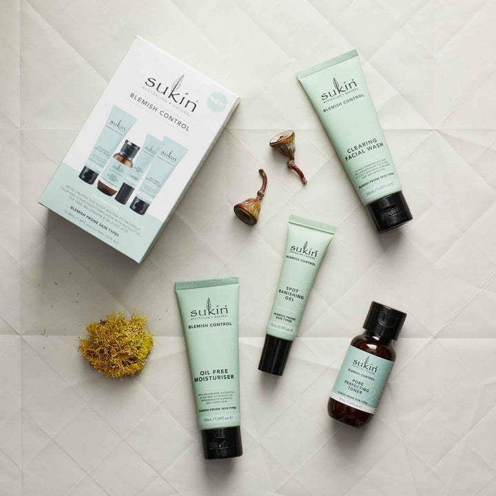 Sukin skincare product set packaging on a white background