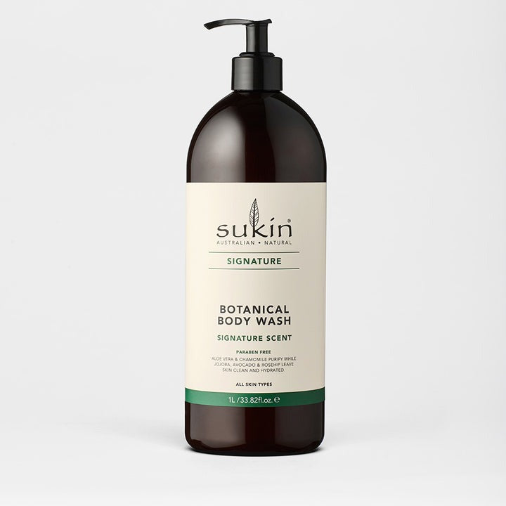 Sukin Botanical Body Wash bottle on a light gray background