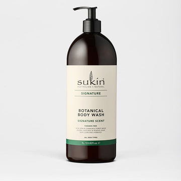 Sukin Botanical Body Wash bottle on a light gray background