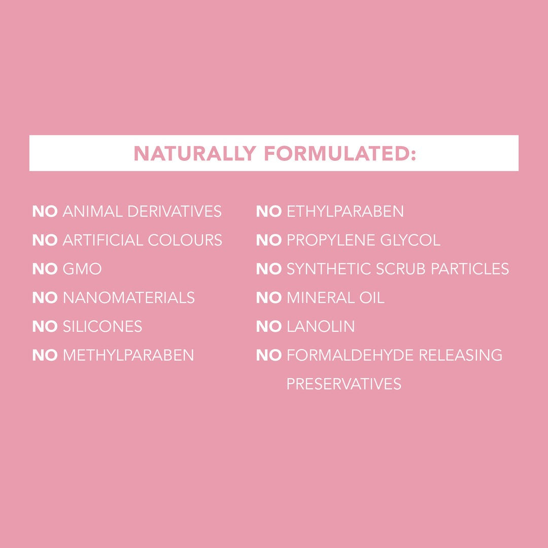 List of natural product ingredients on a pink background