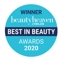 Winner badge for beautyheaven.com.au Best in Beauty Awards 2020 on a blue background